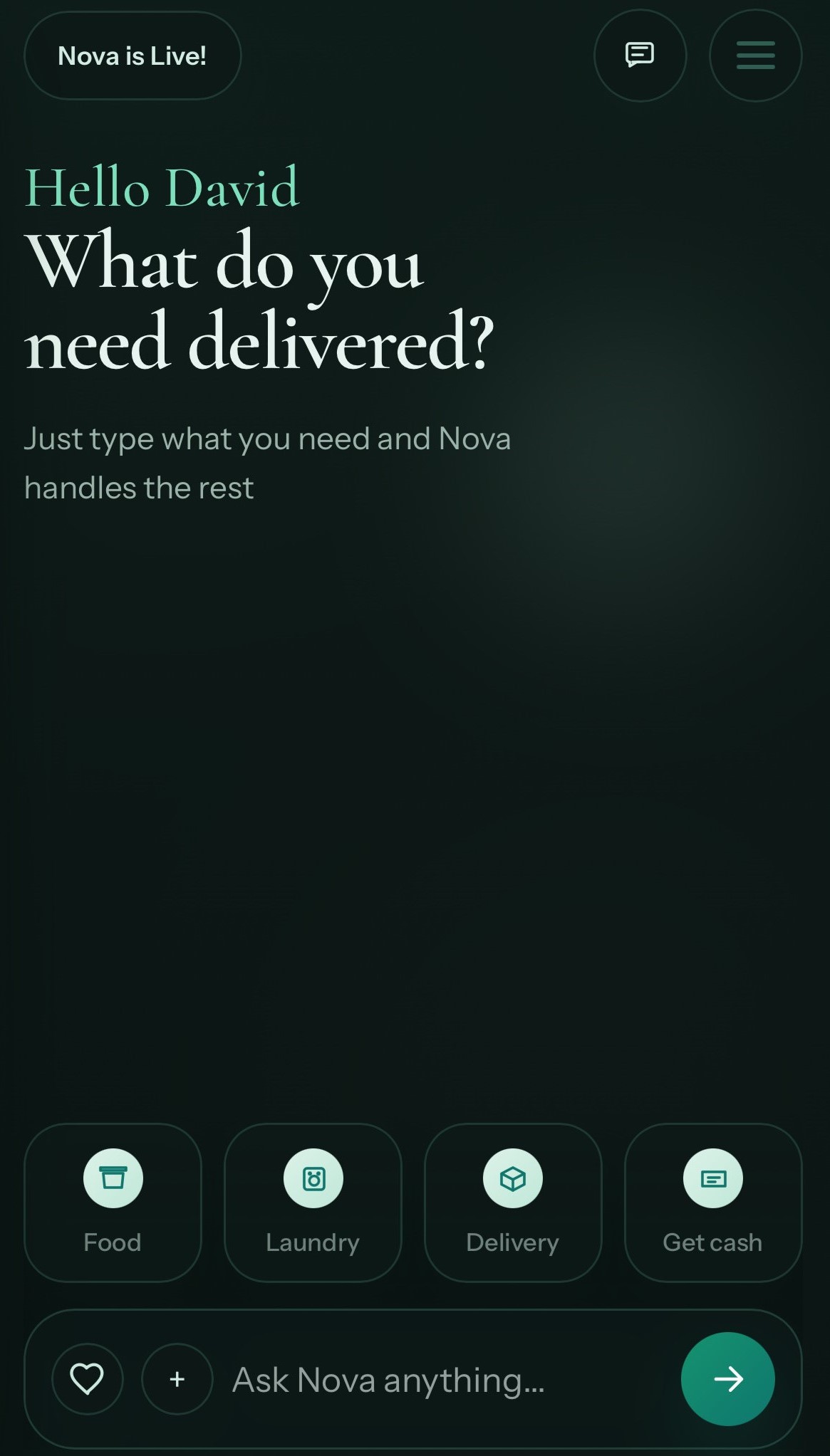 Nova home screen