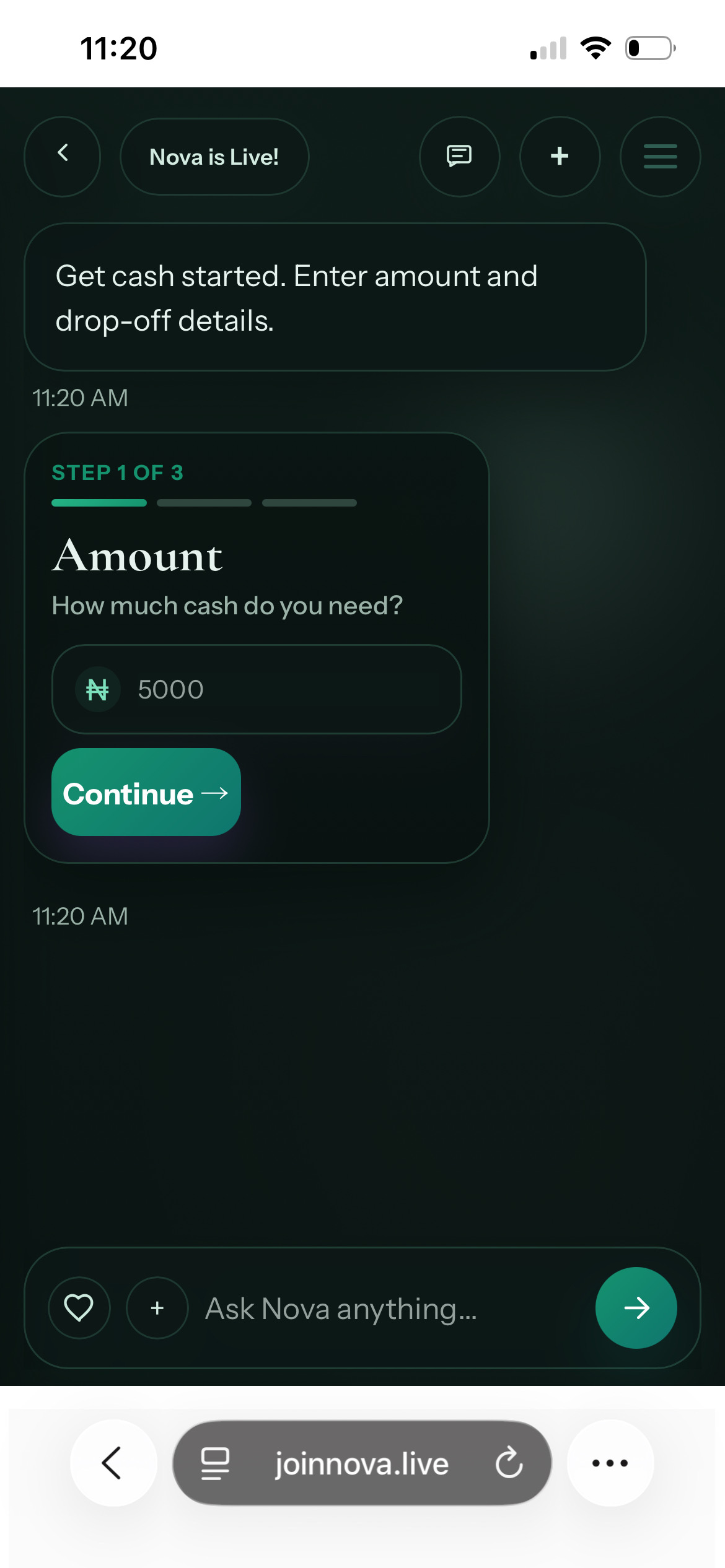Nova order screen